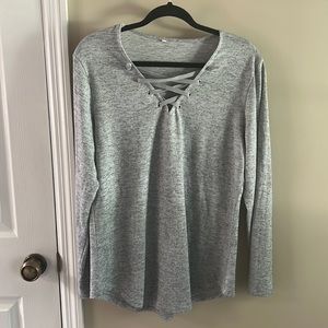 Criss Cross Strappy Neck Tunic Sweater - Large